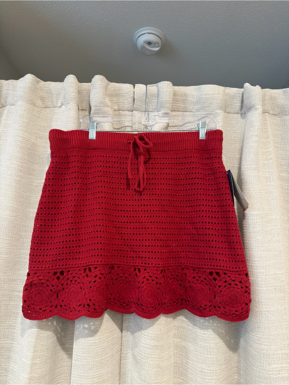 Target Red Crochet Mini Skirt with Drawstring Waist